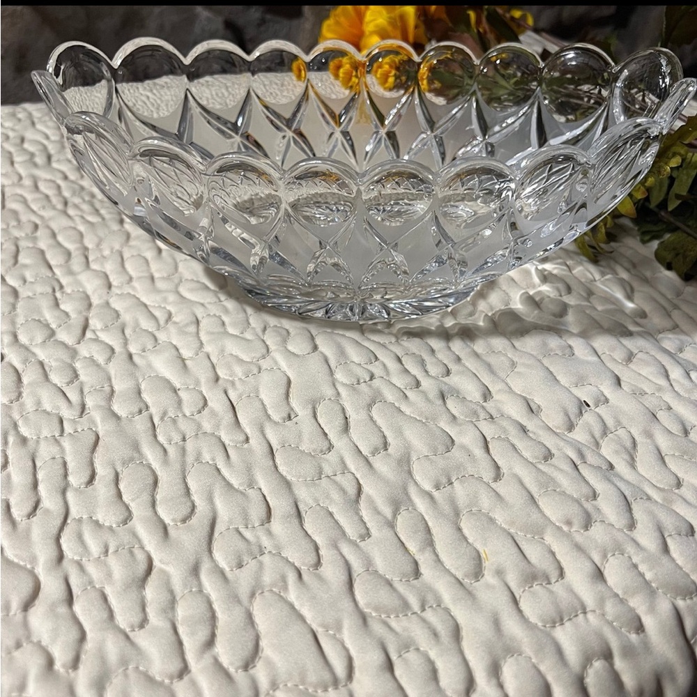 Anglia Natchmann Boat Shaped 24% Lead Crystal Bowl Vintage Glass